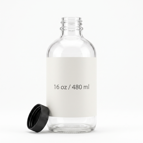 16 oz (480 ml) Boston Round Clear Glass Bottle